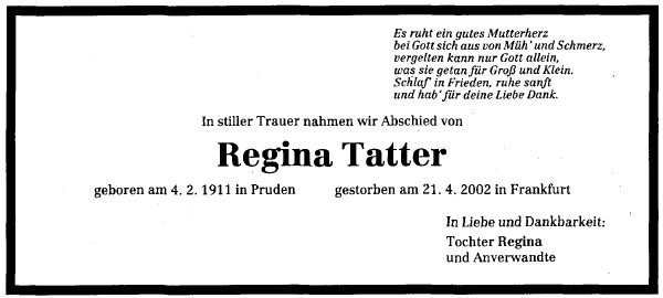 Weber Regina 1911-2002 Todesanzeige